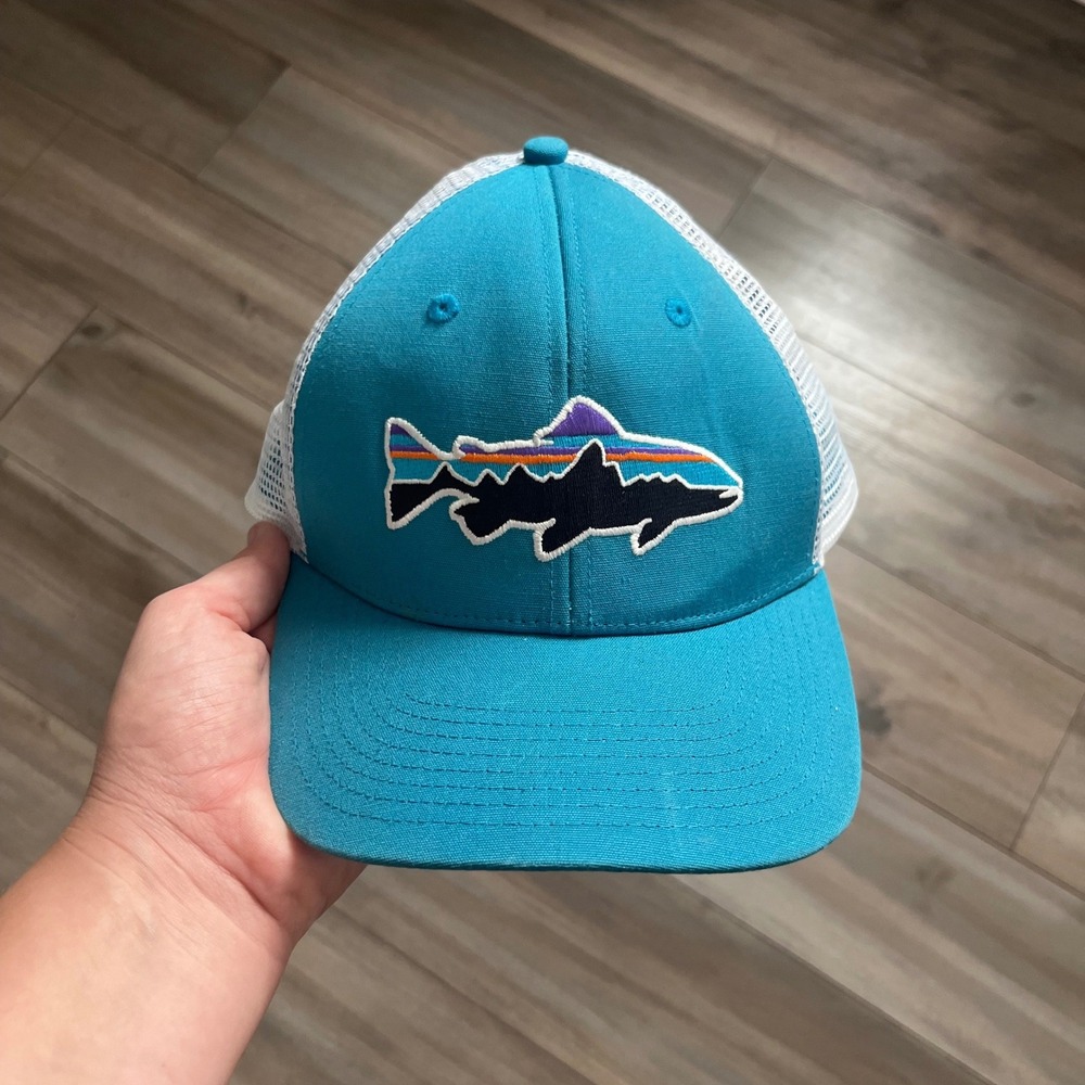 Patagonia Fitz Roy Trout Trucker Hat Blue White Mesh Snapback Cap 38288